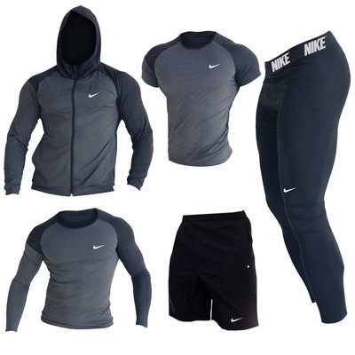 Чоловічий компресійний комплект Grey 5в1: Рашгард, шорти, легінси, футболка, худі 551278700135 фото